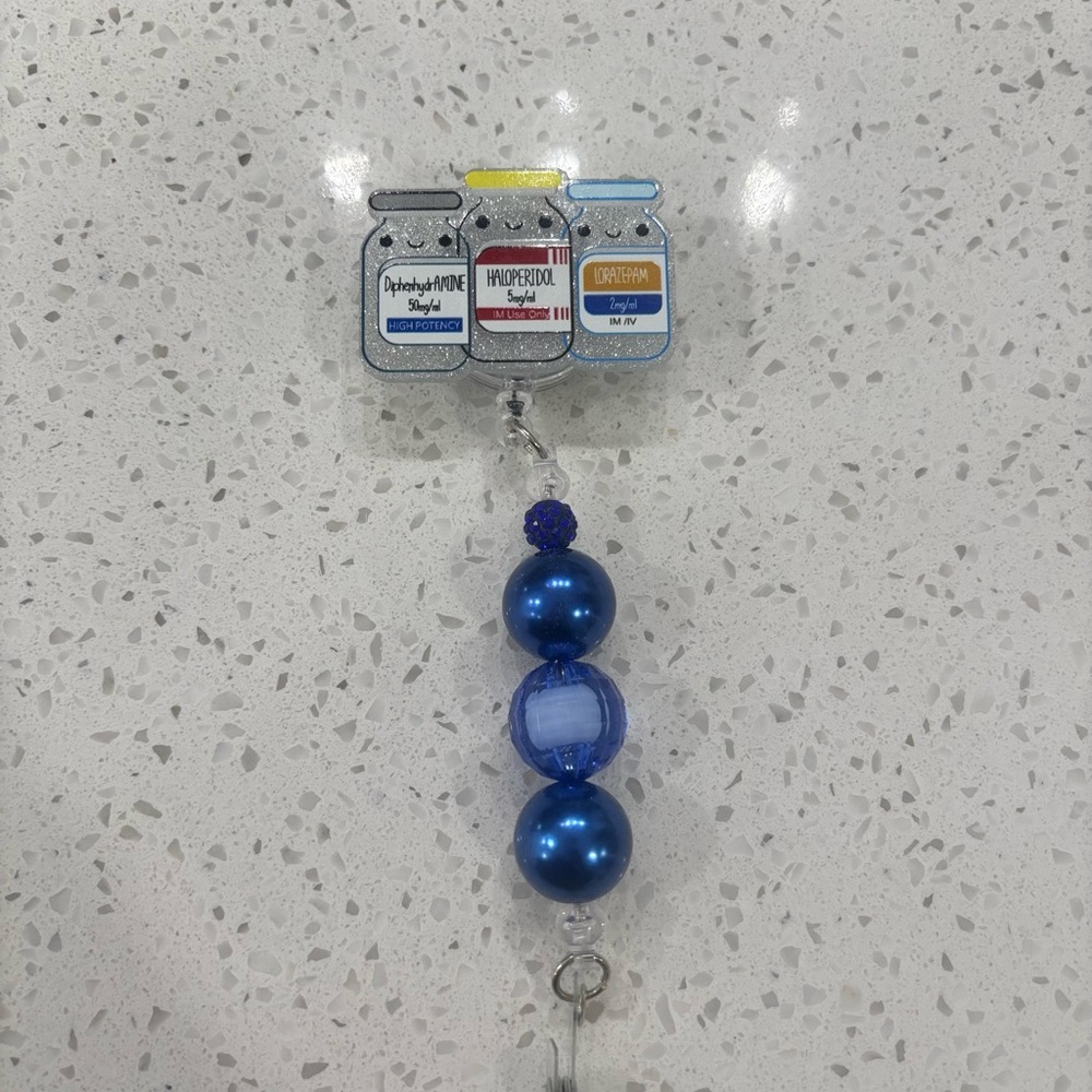 Meds Retractable Badge Reel Accessory with blue Beads